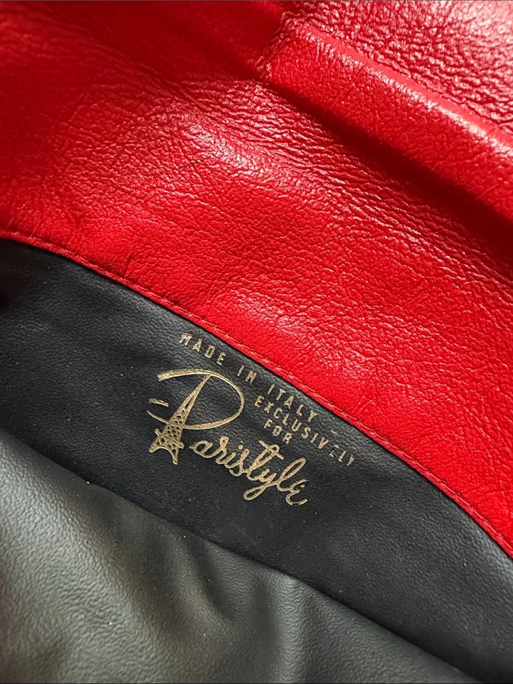 Red Leather Ring-Handle Clutch